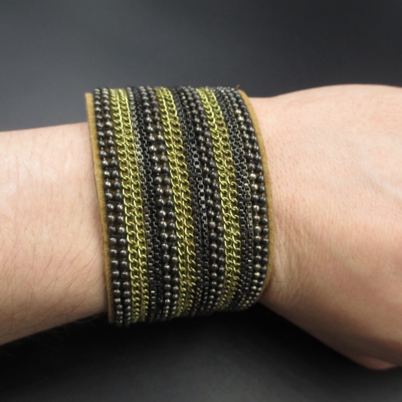 Vintage 8 Inch Stylish Leather & Chains Bracelet - Picture 3 of 6